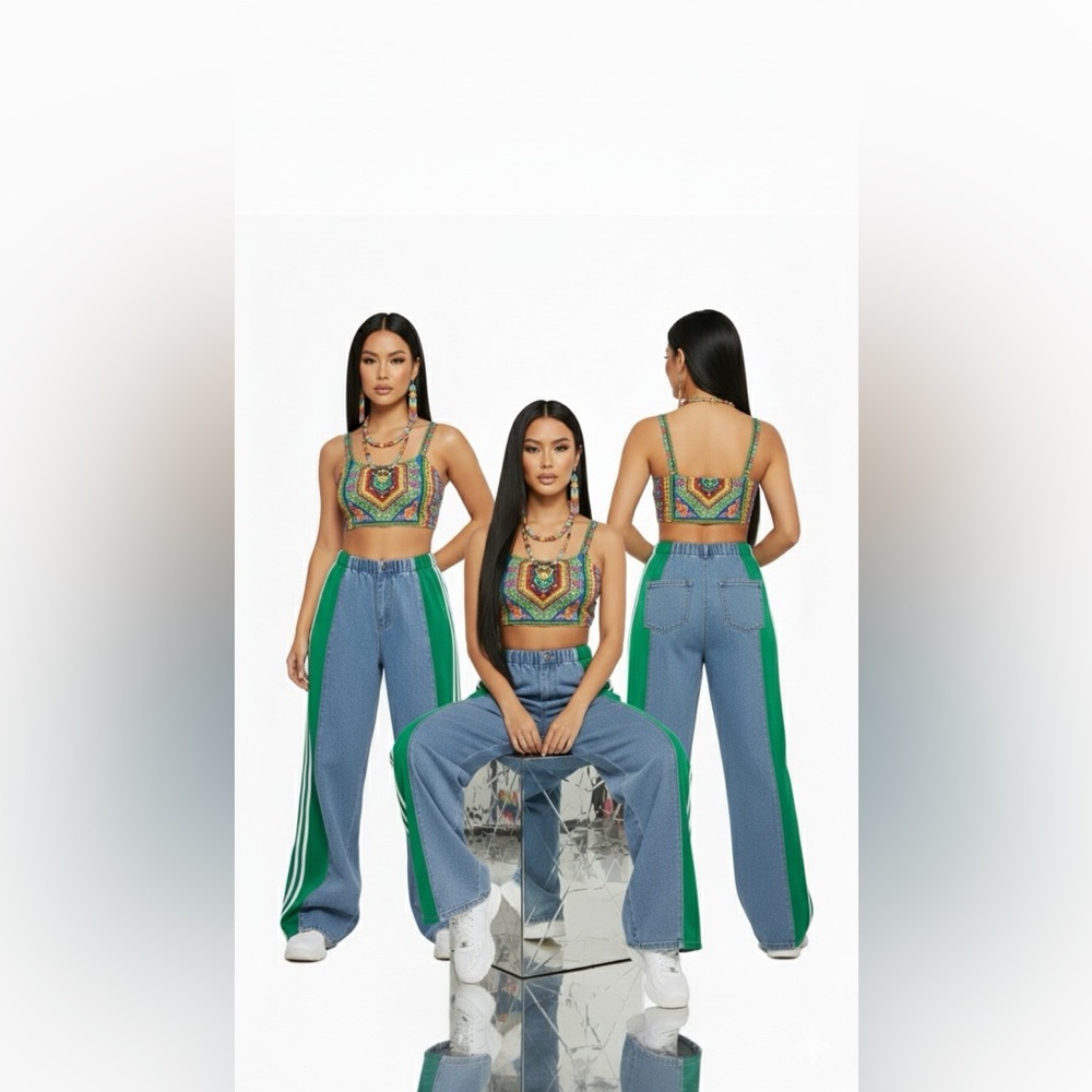 Side Stripe Chic Denim – 3-Tone Wide-Leg Street Jeans - Picture 15 of 16